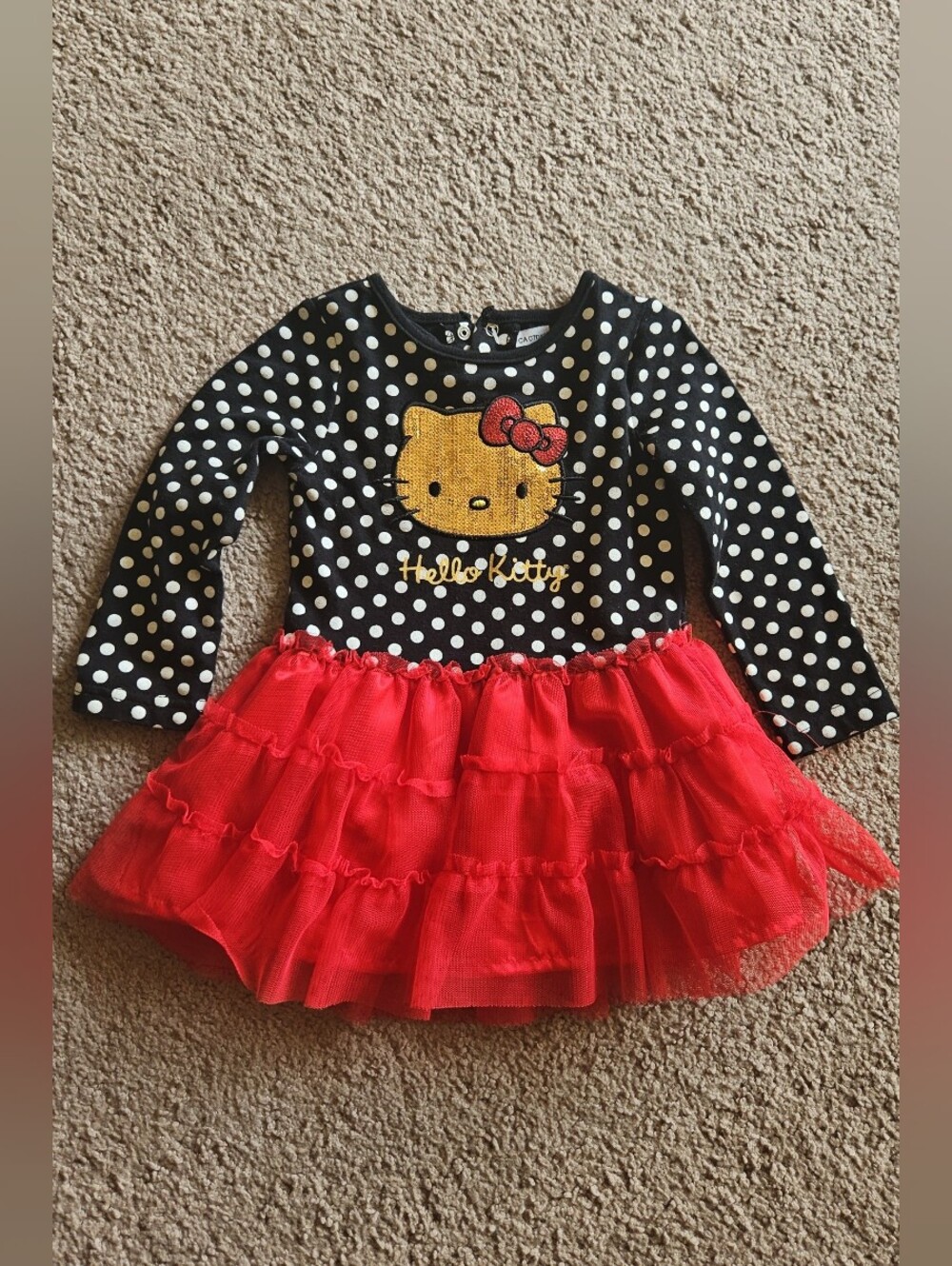 Hello Kitty Black Polka Dot With Red Lace Dress